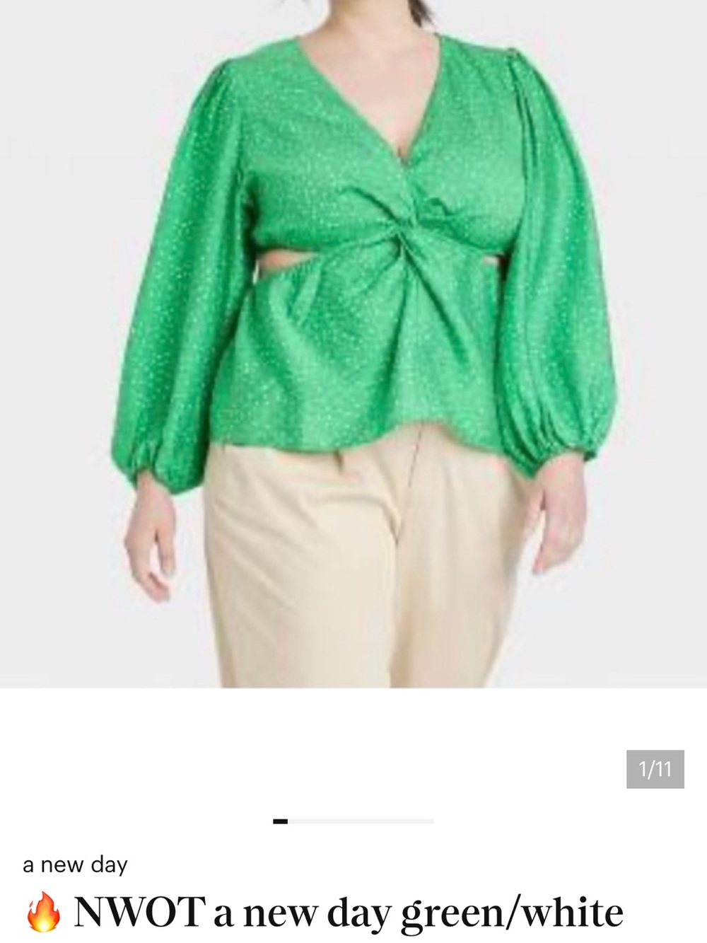 A New Day Green Twist-Front Blouse